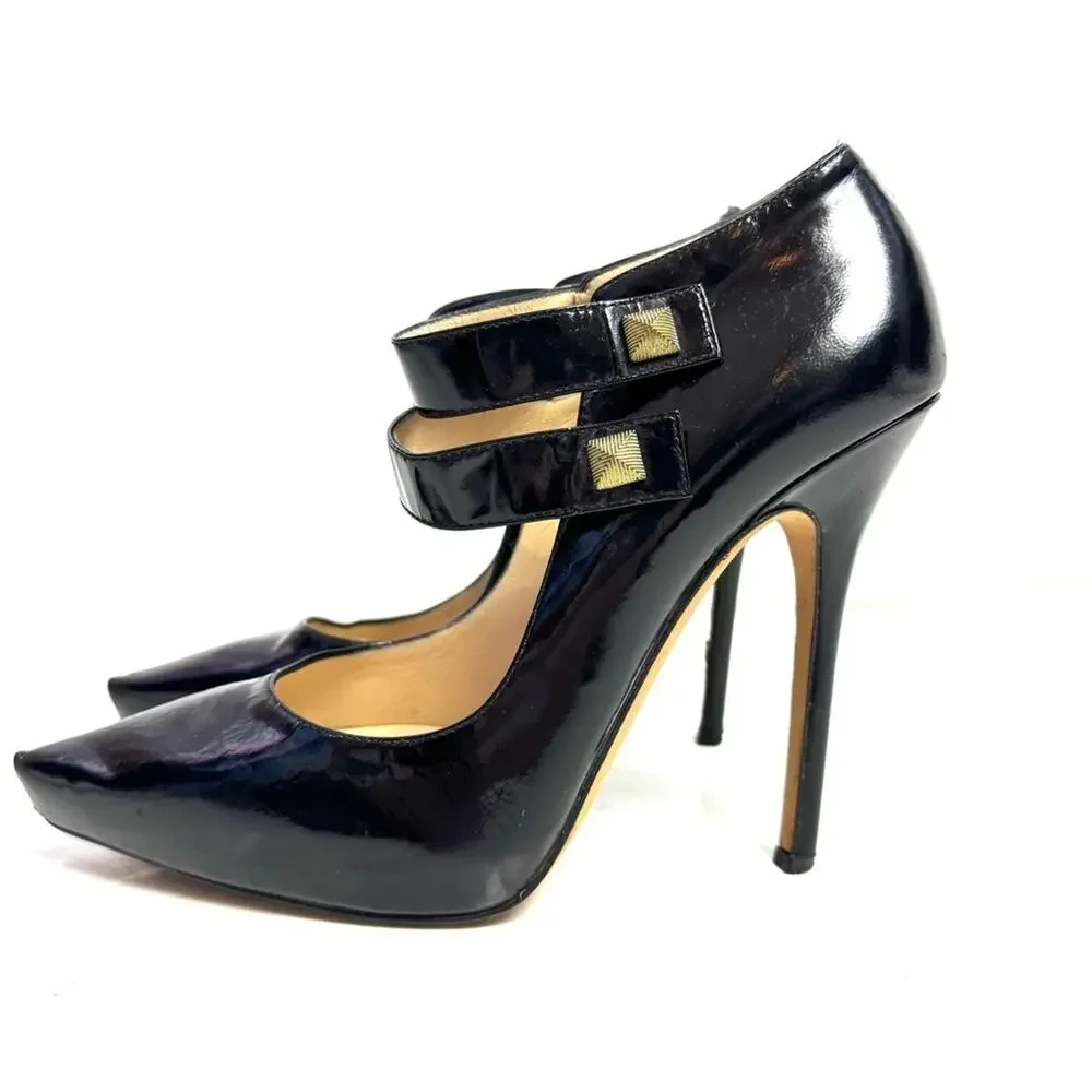 Jimmy Choo Black Patent Leather Pointed Toe Platform Stiletto Heels Size US 6